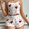 5 Size Choose S M L XL 2XL Women's Pajamas Set Straps Sleepwear Vest + Shorts Red Heart Print Nightwear Sexy Lingerie