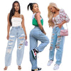 Torn Denim Women's Pants Elastic Jean Spring  Women's Fashion Ripped Jeans Casual High Waist Straight Leg Trousers
