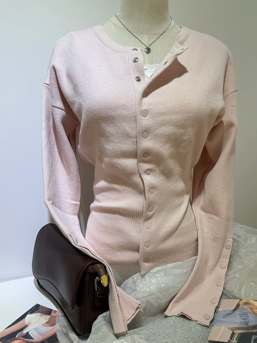 Pink Twist Cotton Long Sleeve Knitted Cardigan Women Simple Button Casual Preppy Style Jumper Sweet Cute Simple Sweater Top New