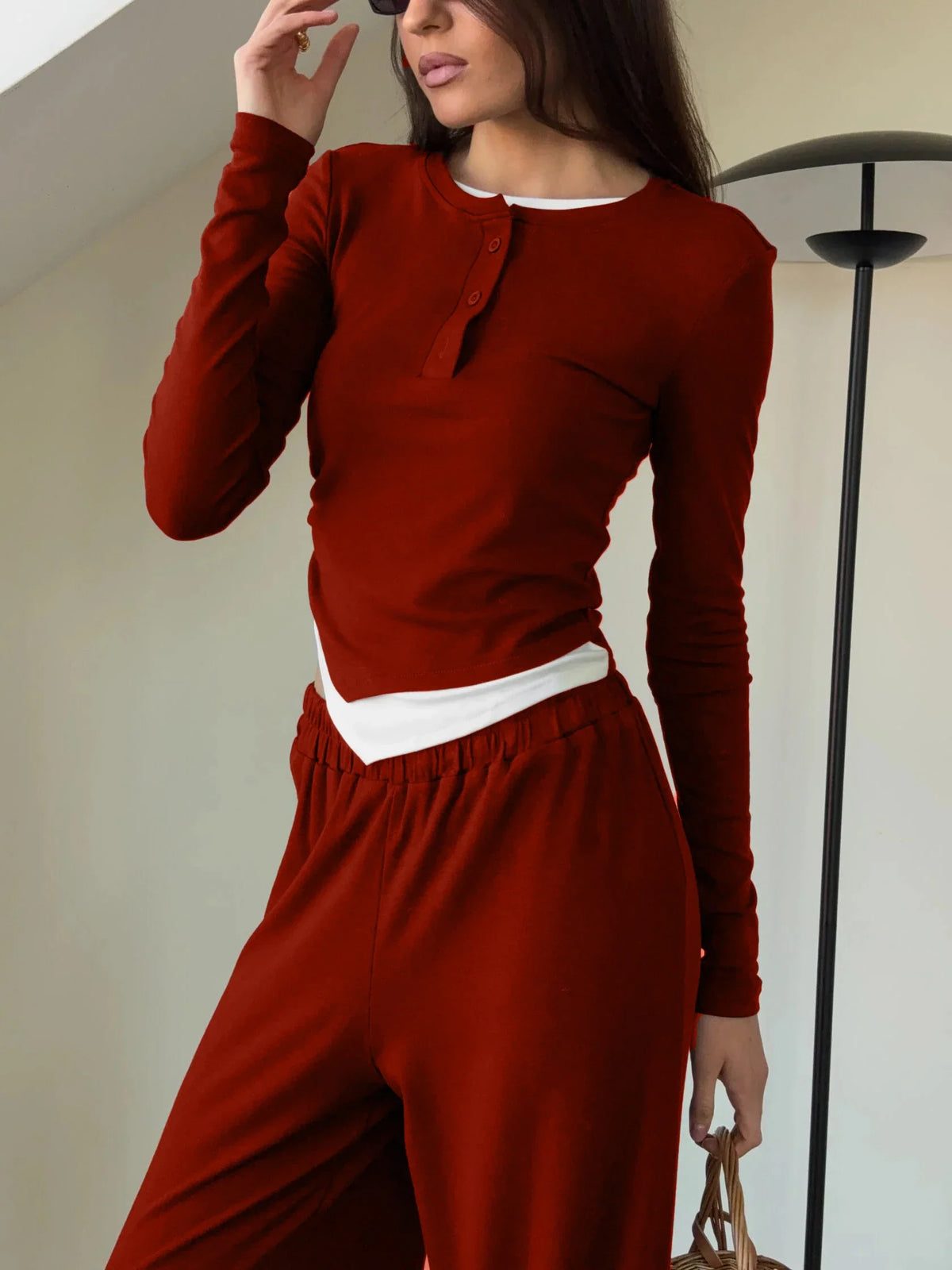 Hirsionsan Modal Soft Loose Sets Women 2026 Casual Two Pieces Long Sleeve T Shirts and High Waist Dresses Outfits Tracksuit