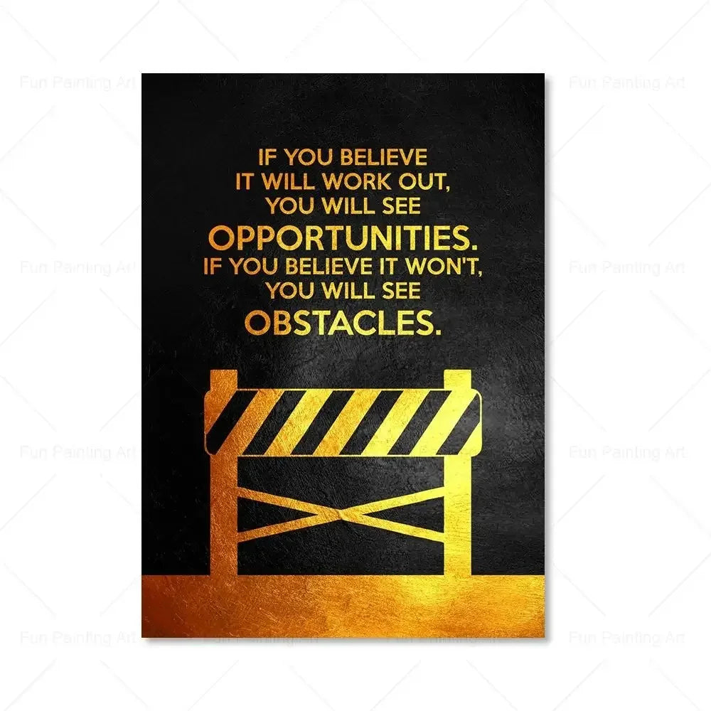 Motivational Quote Art Posters for Wall Black Golden Letters Inspiring Canvas Painting Wall Art Picture Office Living Room Decor