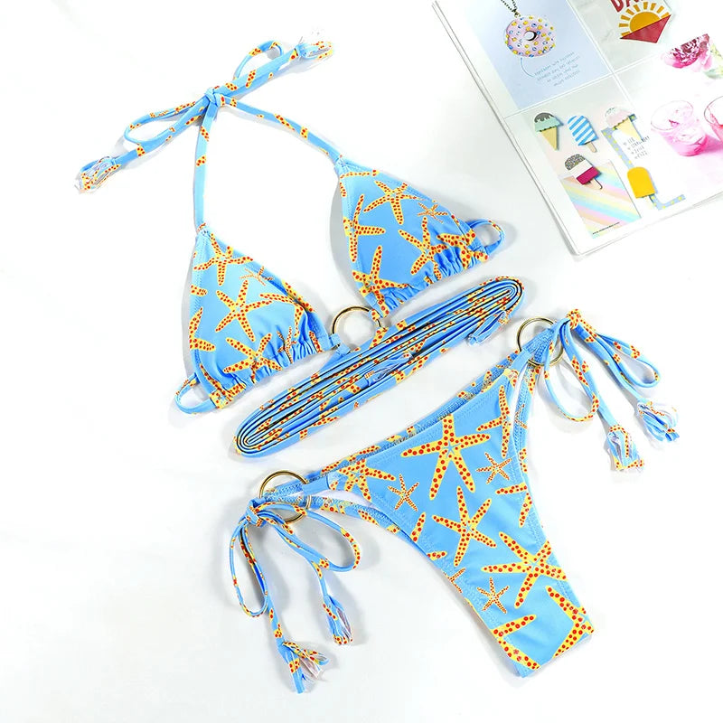 Extreme Print Bikini for Women Cut Out Swimwear Low Waist Swimsuit Micro Bikinis Set Bathing Suit Triangle Beachwear 2024