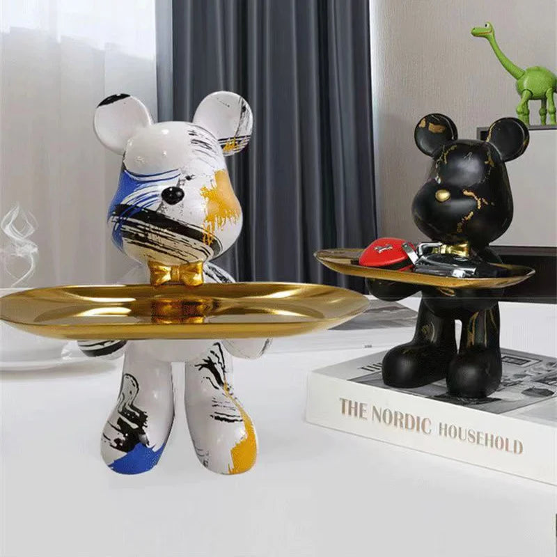 21cm Graffiti Bear Ornament Figurine Home Decoration Animal Statue Keys Storage Shelf Modern Room Sculpture Table Decor Gift