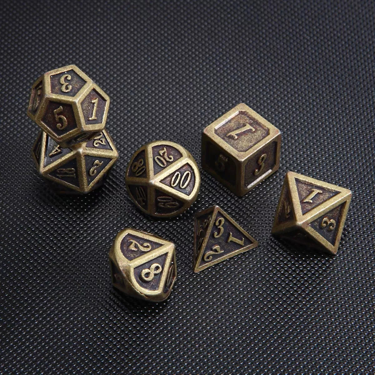 7PCS Metal Polyhedral DND Dice Bronze DND Game Dice for RPG Dungeons and Dragons DND RPG MTG D20 D12 D10 D8 D6 D4 Table Game