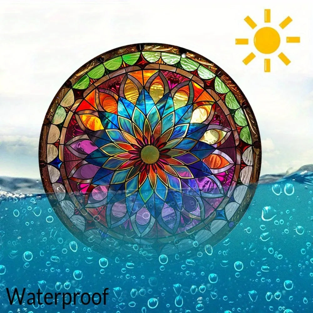 8" Round Mandala Aluminum Art Sign - UV-Resistant Waterproof Wall Decor, Art Nouveau Living Room Patio Art