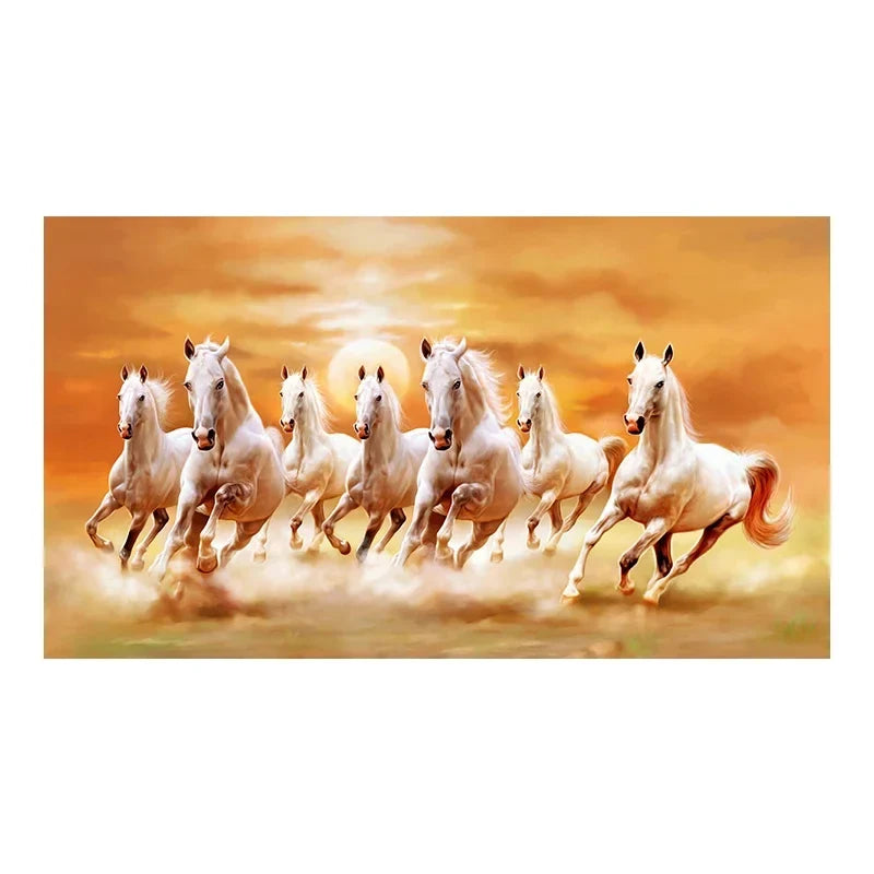 Modern Simple Wall Art 7 Running White Horses Sunset Scenery HD Canvas Printing Poster Home Living Room Bedroom Decoration
