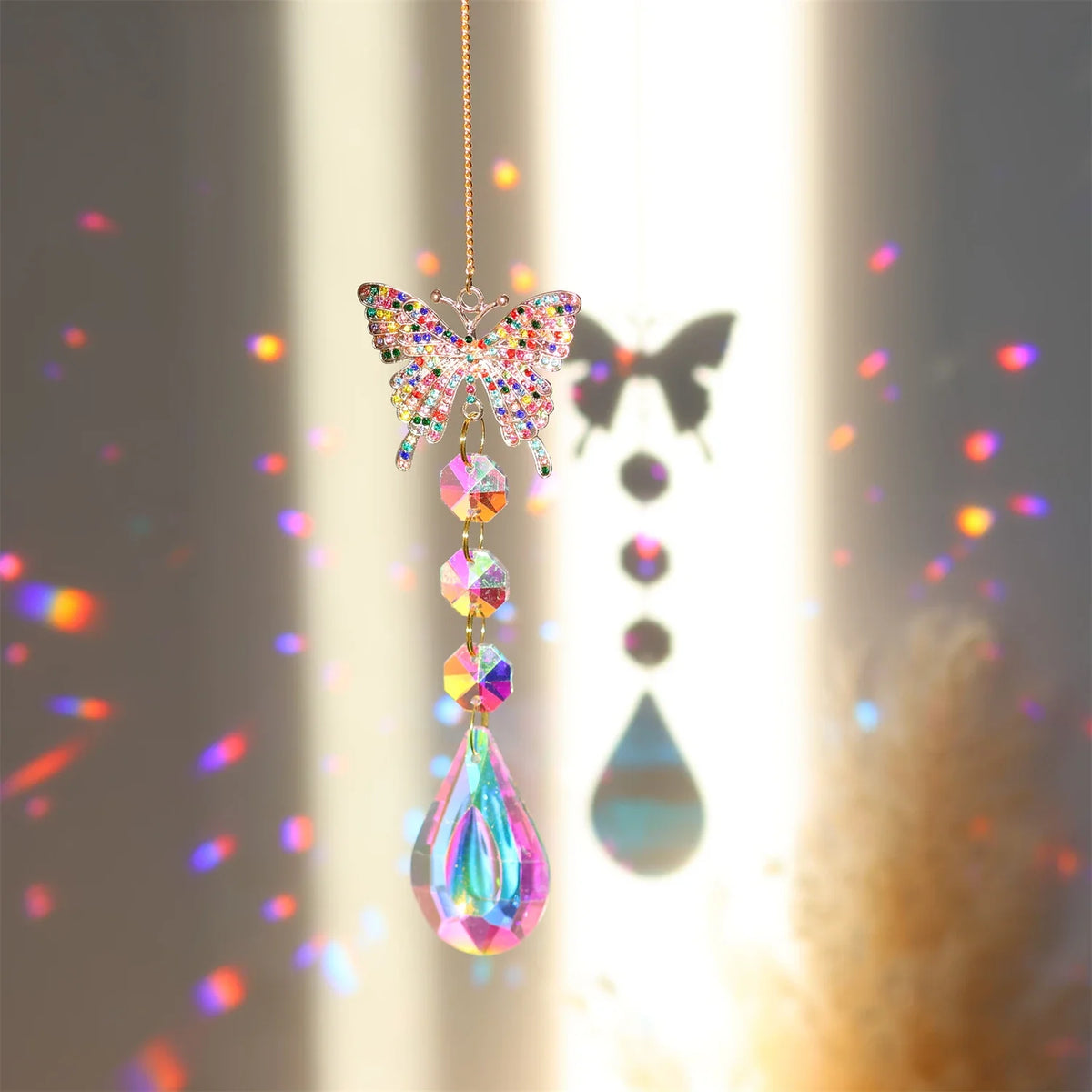 Colorful diamonds StarsMoonButterflies, sun garlands, gardening, light collection, Suncatcher accessories,indoor and outdoor