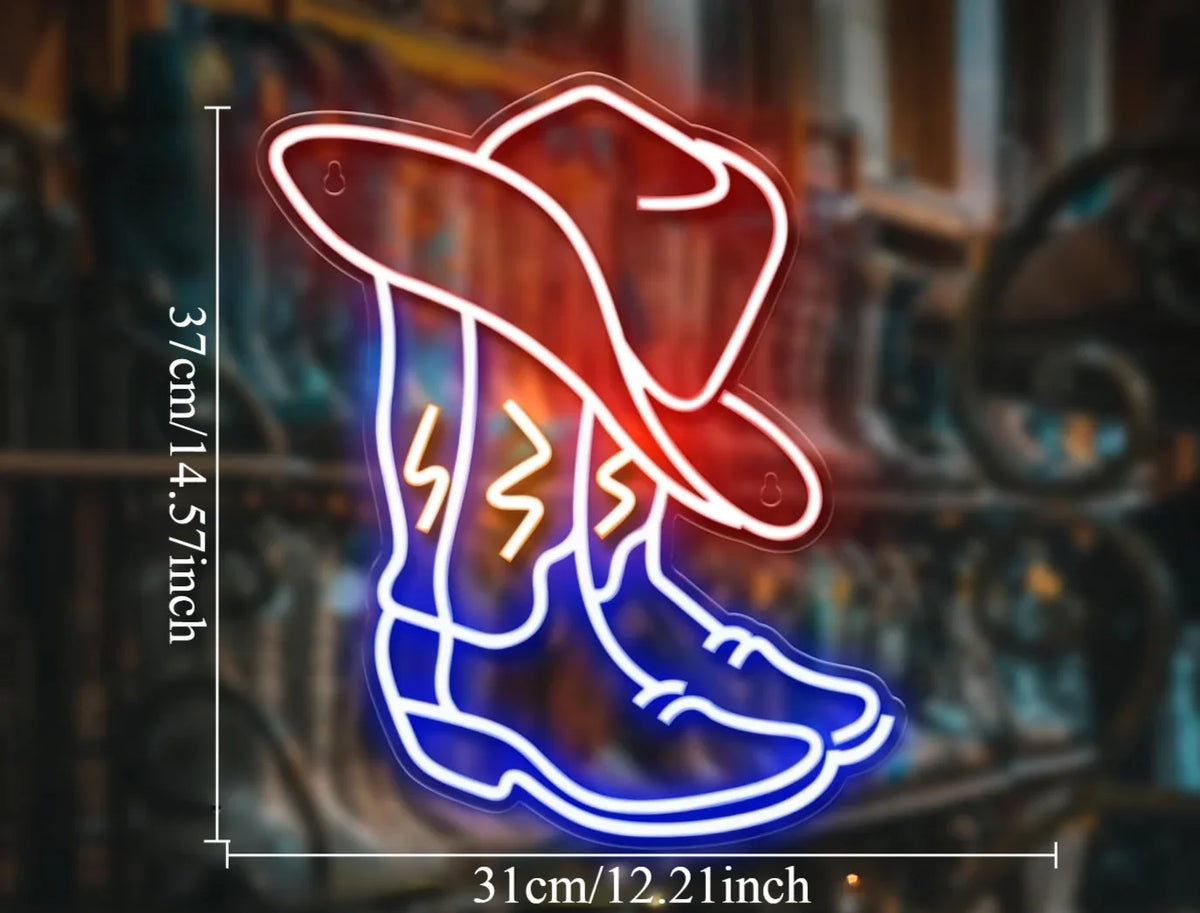 Cowboy Boots LED Neon Sign Western Cowboy Neon Light Wall Decor for Bedroom Bar Office Birthday Christmas Gift for Rodeo Lovers