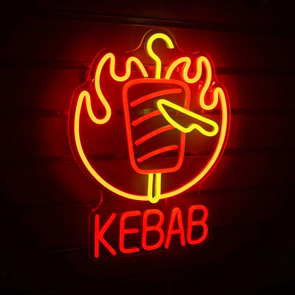 KEBAB Food LED Neon Sign with Flames and Knife for Kebab Shop Restaurant Bar Decor Home Party Unique Advertising Sign