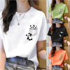 2026 Women's New Spring/Summer Fashion Trend Solid Color Short-Sleeve Panda Print Elegant Loose-Fit Crew Neck T-Shirt