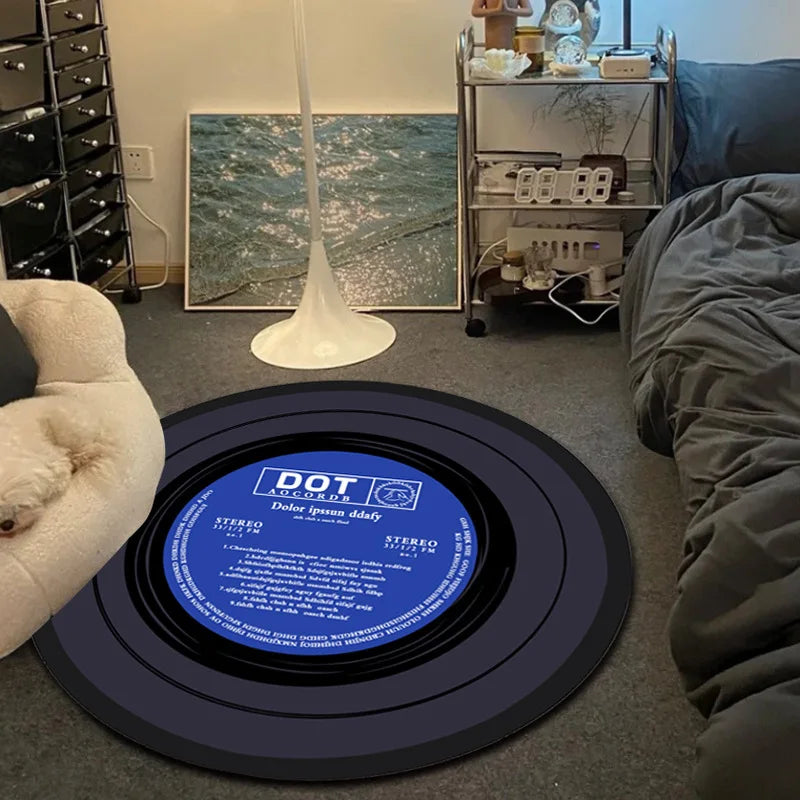 VIKAMA Record Music Cd Carpet Round Game Chair Floor Mat Room Decorated Living Room Lounge Large Area Non-Slip Carpet