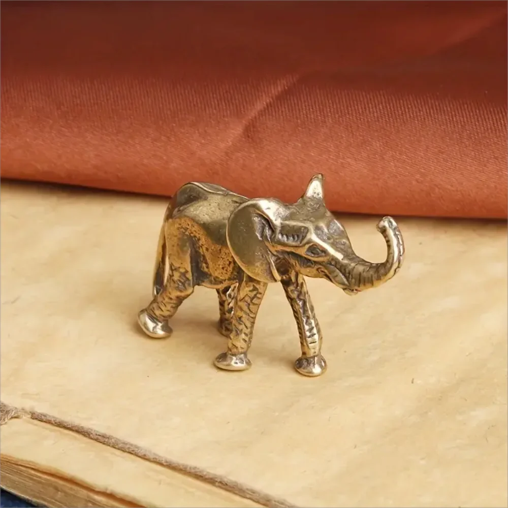 Brass Elephant Figurine - Handcrafted Metal Miniature Animal Statue, Collectible Home Decor Desk Accessory, No Electricity Requi