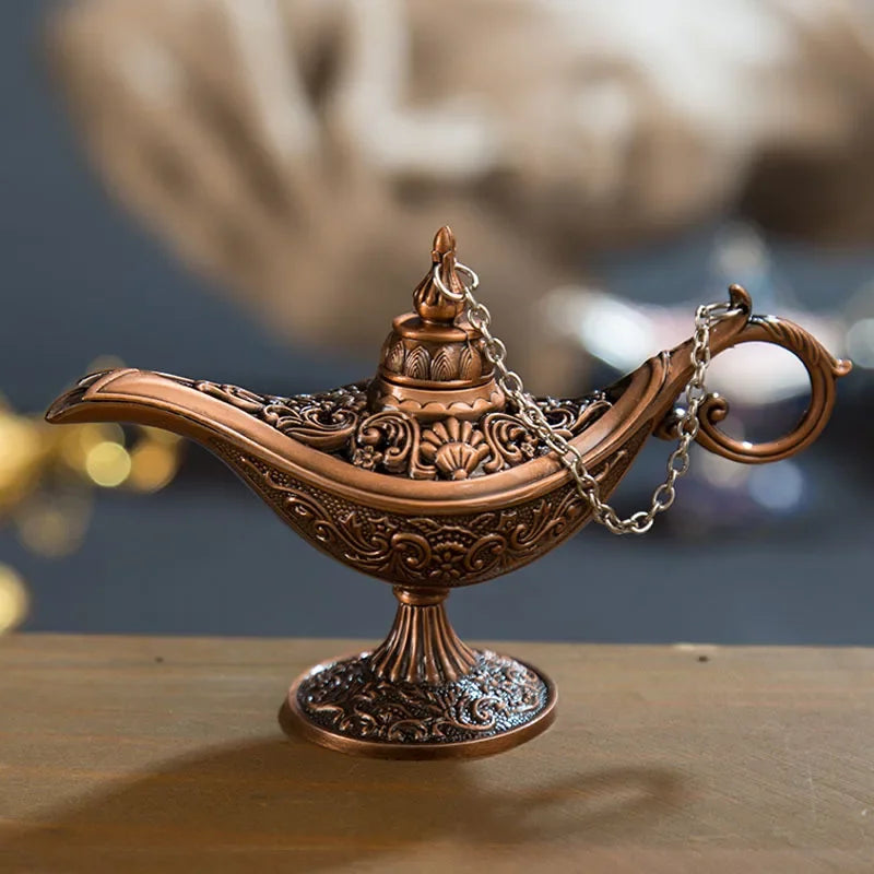 12cm(4.7")Classic Rare Hollow Legend Aladdin Magic Genie Lamps Incense Burners Retro Wishing Oil Lamp Home Decor Gift
