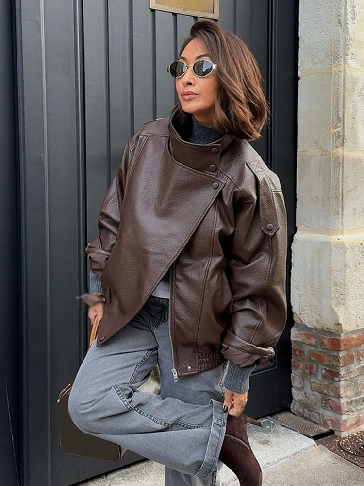 HH Women Autumn Elegant Street Style Coats Woman Asymmetric Button Pocket Long Sleeves Black Loose Zipper Slim Jackets