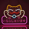 Neon Sign Maneki Neko Welcomes Fortune Cute Beckoning Cat with Welcome Sign for Restaurant Shop Home Bar Decor LED Night Light