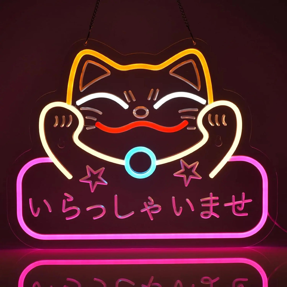 Neon Sign Maneki Neko Welcomes Fortune Cute Beckoning Cat with Welcome Sign for Restaurant Shop Home Bar Decor LED Night Light