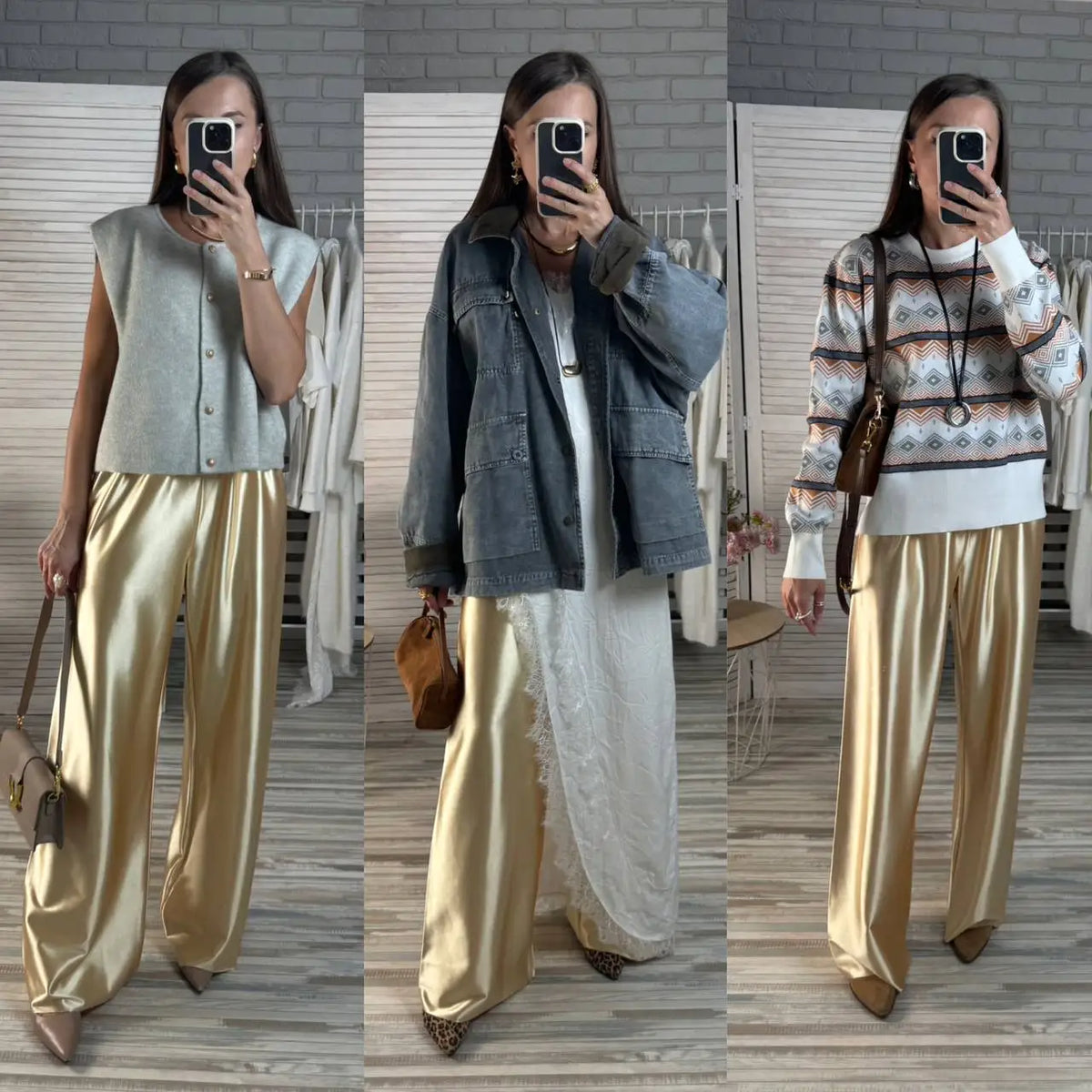 Satin Wide Leg Pants Long Floor Casual Pants Women's Summer