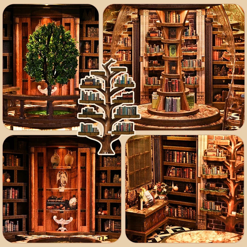 3D Book Niche "Wisdom Ring" DIY Miniature House Assembly Model - Micro-Scale Diorama Bookstand, Creative Gift