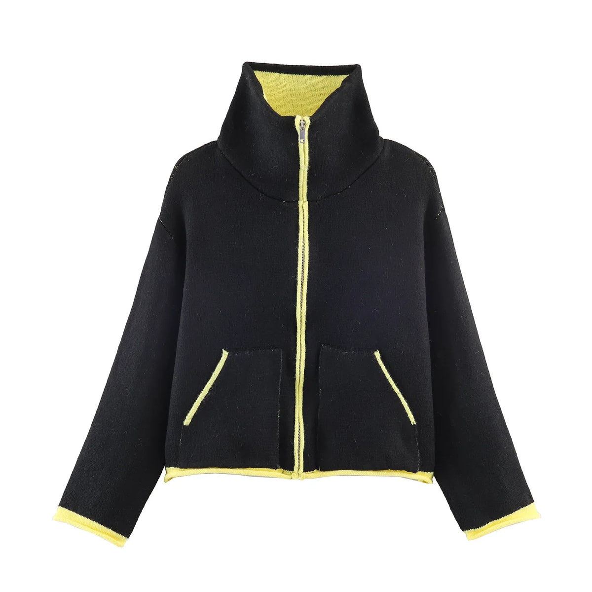 2025 Winter New Product Women's Lazy Style Loose Contrasting Color Decorative Layer Knitted Pilot Jacket Coat