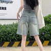 Denim Shorts Women Summer Loose Button Zipper Pockets Vintage Retro High Waist Korean Style Casual Cozy Solid Simple All-match
