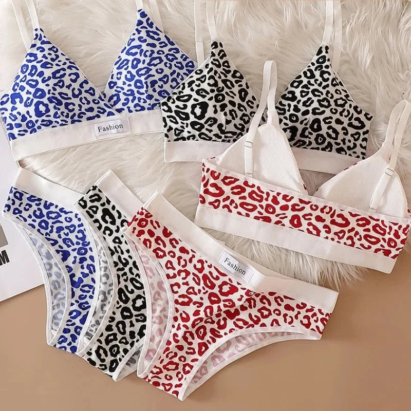 2025 Summer New Women's Leopard Print Traceless and Steel Rim Bra Adjustable Shoulder Strap Back Women's Underwear Set