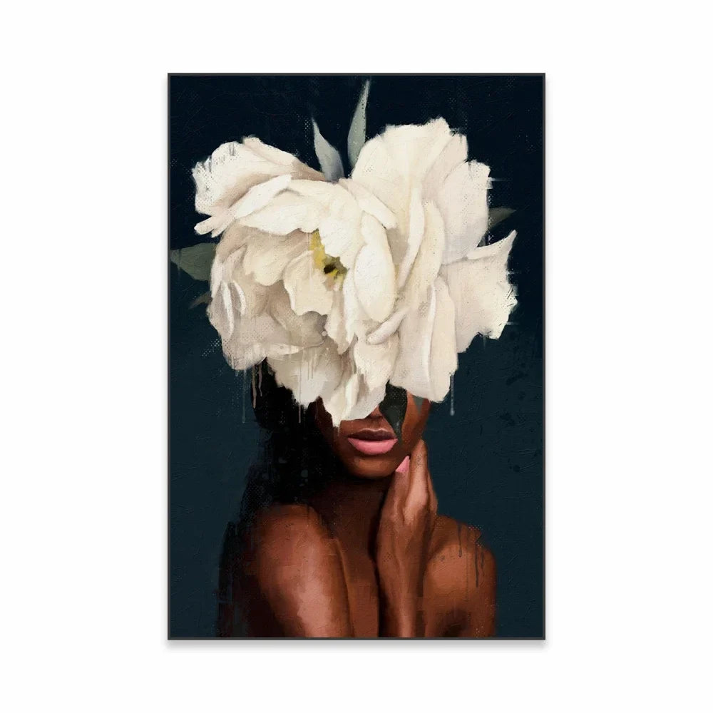 Classic Abstract Wall Art Black Woman Girl with Flowers Canvas Print Poster Printing Poster Home Living Room Bedroom Decoration