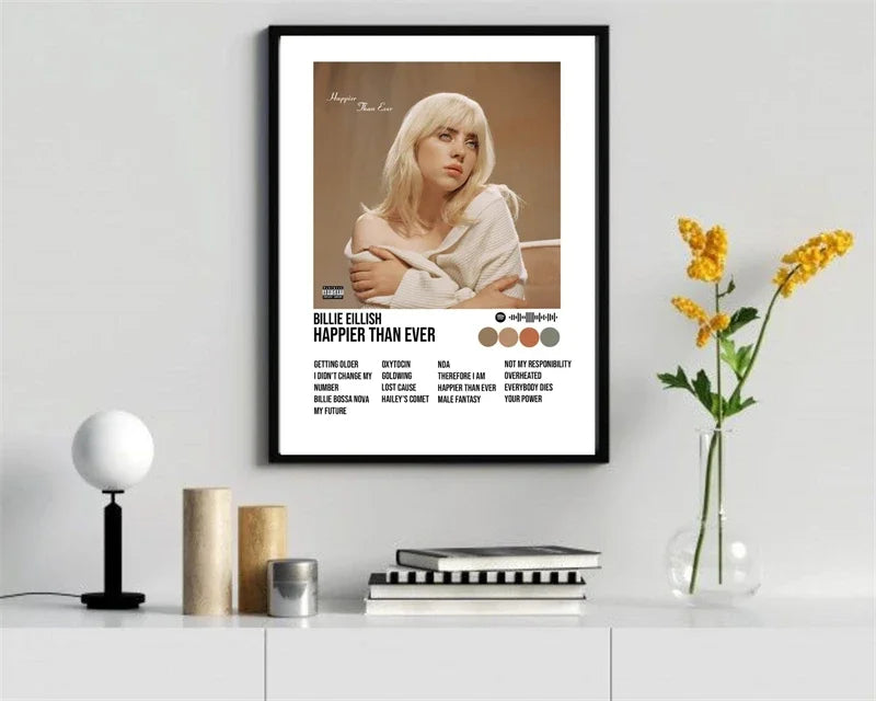 Rap Music Album Cover Happier Than Ever Poster Aesthetic Rapper Hip Hop Rock Canvas Wall Art Ideal for Room Decor