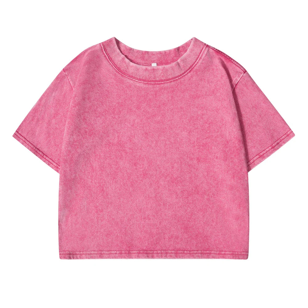 Solid Color Slim Washed T-Shirt Women Fashion Soft Cotton Tee ShirtS Casual Sport Short Sleeve Cool Retro Clothing Female