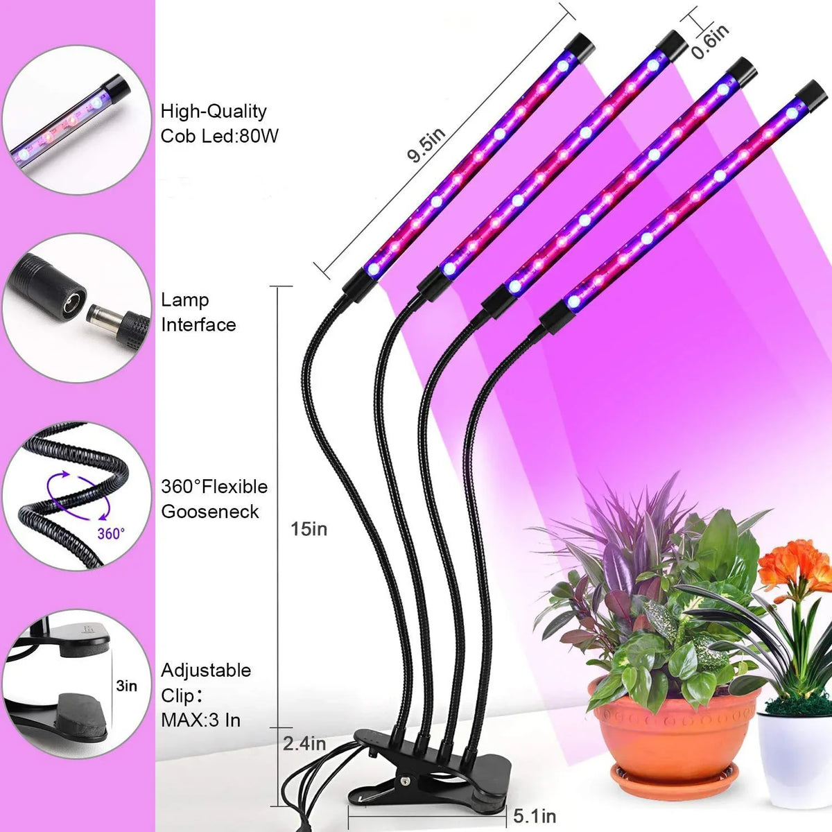 LED Plant Growth Light with 10 Levels Adjustable Brightness Full Spectrum 3H/9H/12H Timed Indoor Garden Vegetable Growth Light