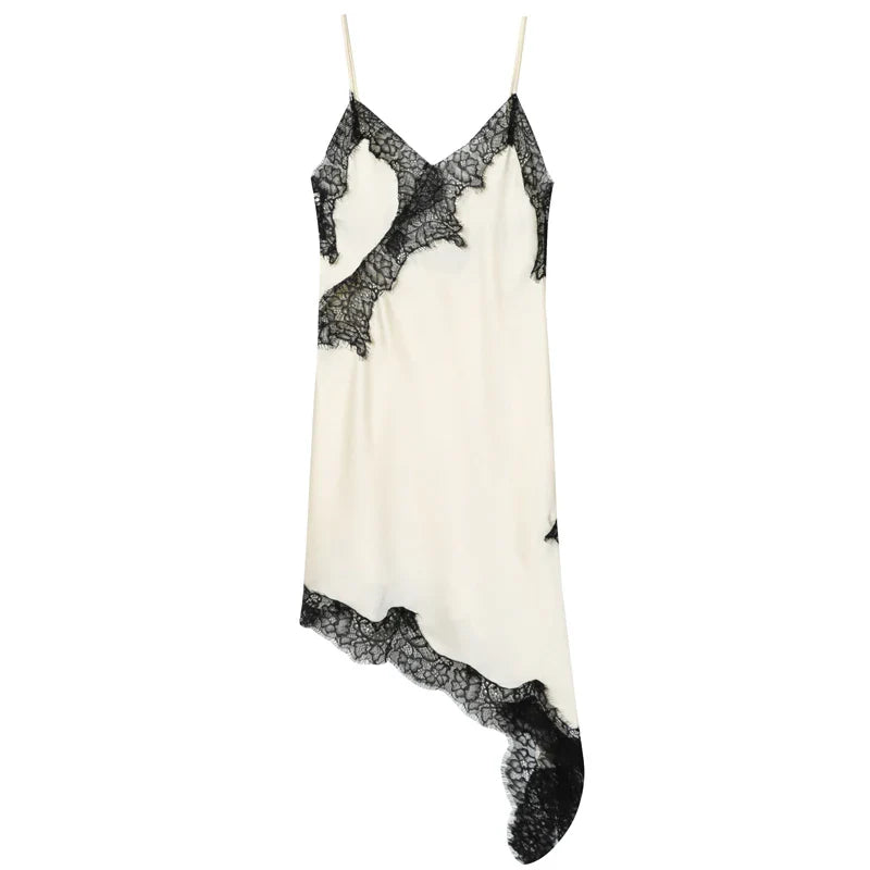 HXAO Womens Dresses Lace Asymmetric Slip Dress Summer 2025 Sexy Evening Dresses Ladies Mini Brown Sleeveless Backless Vestidos
