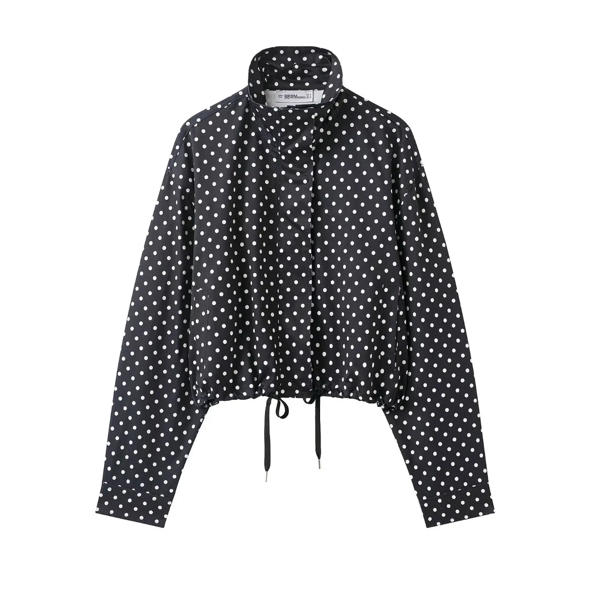 HH Woman Autumn Long Sleeves Turtleneck Zipper With Pockets Drawstring Casual Coats Women Fashion Polka Dot Printed Jacket