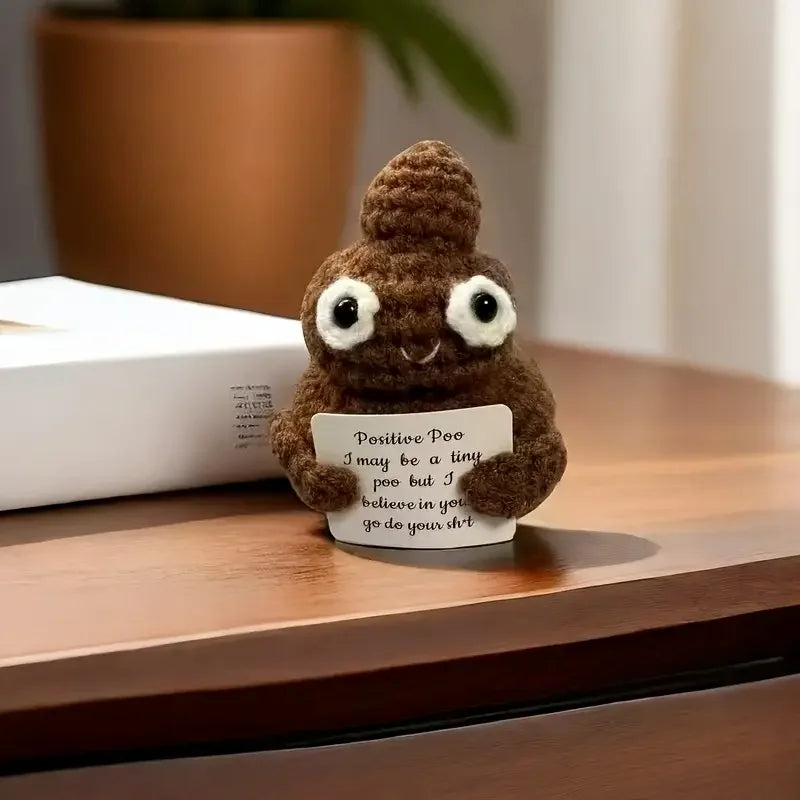 Cute Crochet Doll Positive Poo Creative Knitted Decor Emotional Support Positive Message Card  New Year Birthday Gift