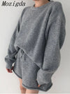 Korean Style Sweater Two 2 Piece Set Women Vintage Autumn Winter Pullover Knitted Tops + Casual Shorts 2 Piece Outfits Female