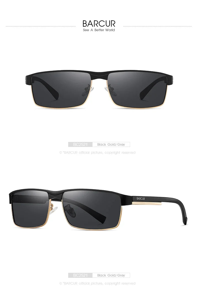 BARCUR Sunglasses Men’s Original Rectangle Fashionable Business Sunglasses – Polarized UV400 Protection for Driving Hiking Sports and Casual Wear – Trendy Fashion Shades Oculos De Sol with Anti-Reflective TAC Lenses