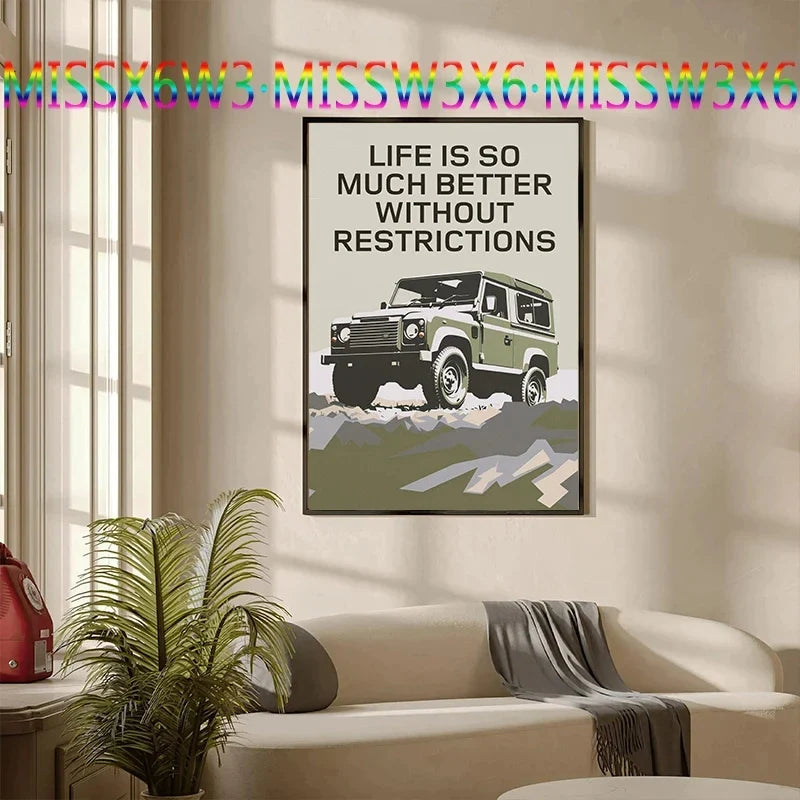 L-and-R-over Defender 90 Offroad Poster Classic Retro Automotive Poster Canvas Prints Classic Off-road Vehicle Aesthetic Print