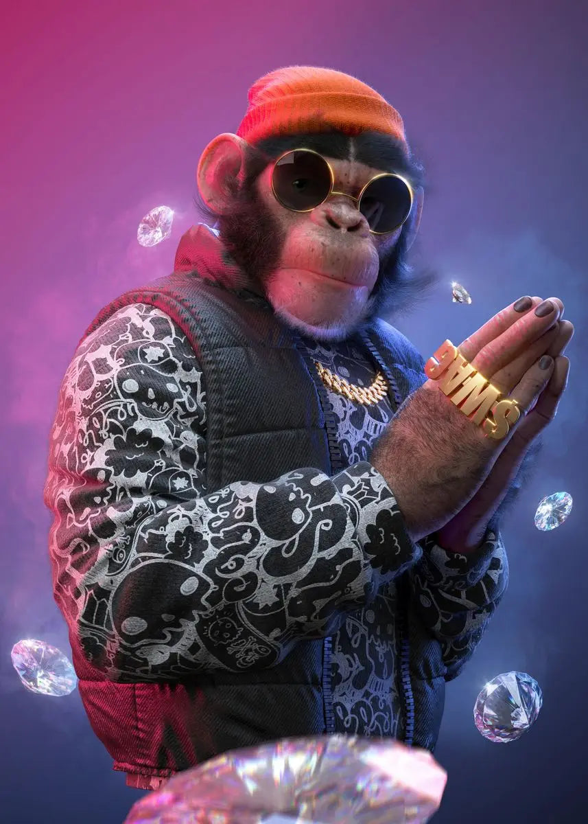 Three Swag Monkeys Canvas Art Posters and Prints Hip Hop Monkey Fashion Paintings on the Wall Art Animals Pictures Room Decor