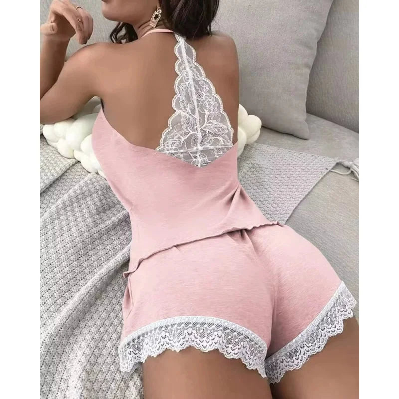 Cross-border Amazon AliExpress European and American style women's pajamas sleeveless camisole shorts set milk silk home wear