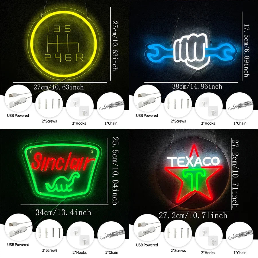 Garage Led Neon Sign, 3D Carved Gear Icon, Usb Powered, Used For Decor Of Bars, Car Service Stations, Parts Stores And Man Caves
