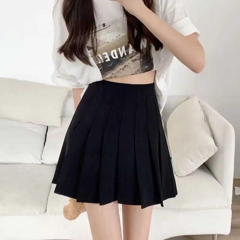 Pleated Mini Skirt with Shorts Women's High Waist A-Line Skater Skort White Black Pink Sporty School Uniform New Fashion HotSale