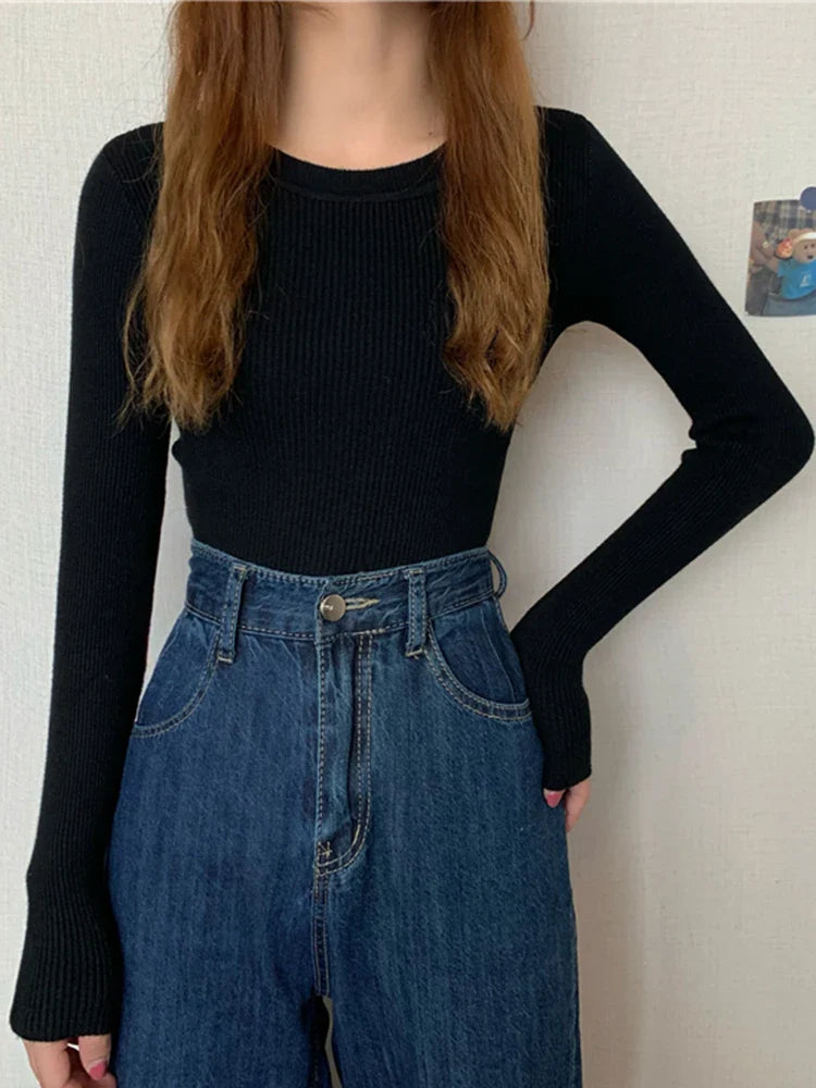 2026 New Women Sweater Autumn Winter Long Sleeve Pullover Basic Top Fashion O-neck Elastic Female Winter Solid Knitted Jumper