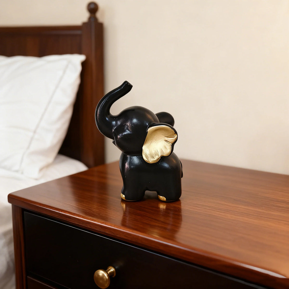 1pc Collectible figurine  , Simple modern black and gold elephant ornament home decor small sculpture.