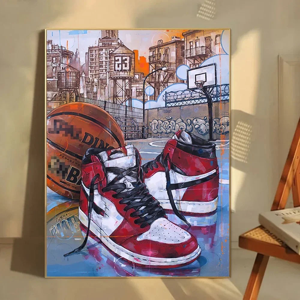 Classic Abstract Wall Art, Graffiti Popular Fashion Sneakers, HD Canvas Print Poster, Home Living Room Bedroom Decoration