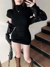 Sexy Tight Half High Collar Pleated Waist Mini Dress Spicy Girls Slim Dresses Bodycon Women Vestidos Cortos Party Mujer Clothin