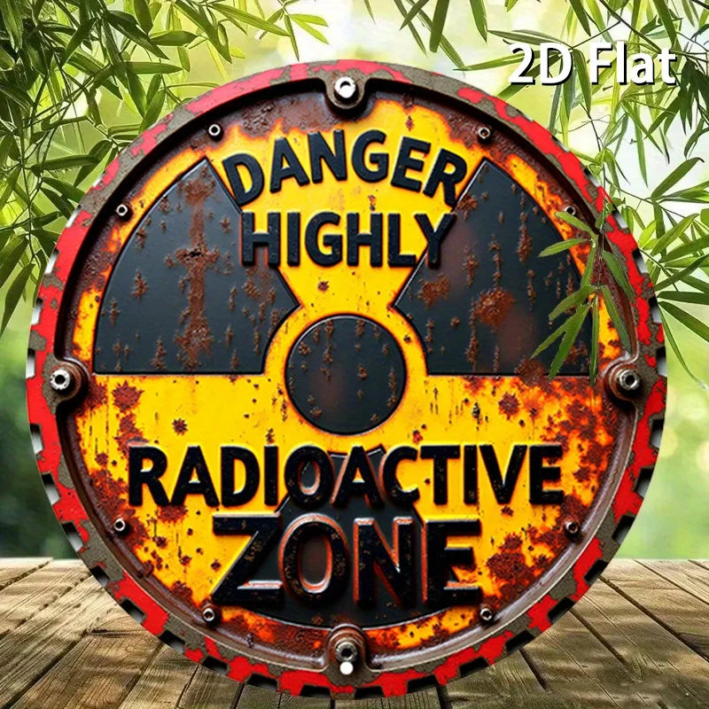 1pc Rustic Radiation Warning Round Aluminum Sign - 2D Flat Nuclear Hazard Metal Wall Art, "DANGER HIGHLY Radioactive ZONE