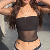 2026 Women's Sexy Hot Girl Style Black Y2K Mesh Crop Top Strapless Urban Style Off-Shoulder Fitted Short Tank Top