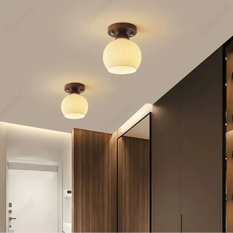 New Japanese LED Cream Wind Glass Ceiling Lamp Living Room Dining Room Porch Aisle Balcony Decorative Lighting
