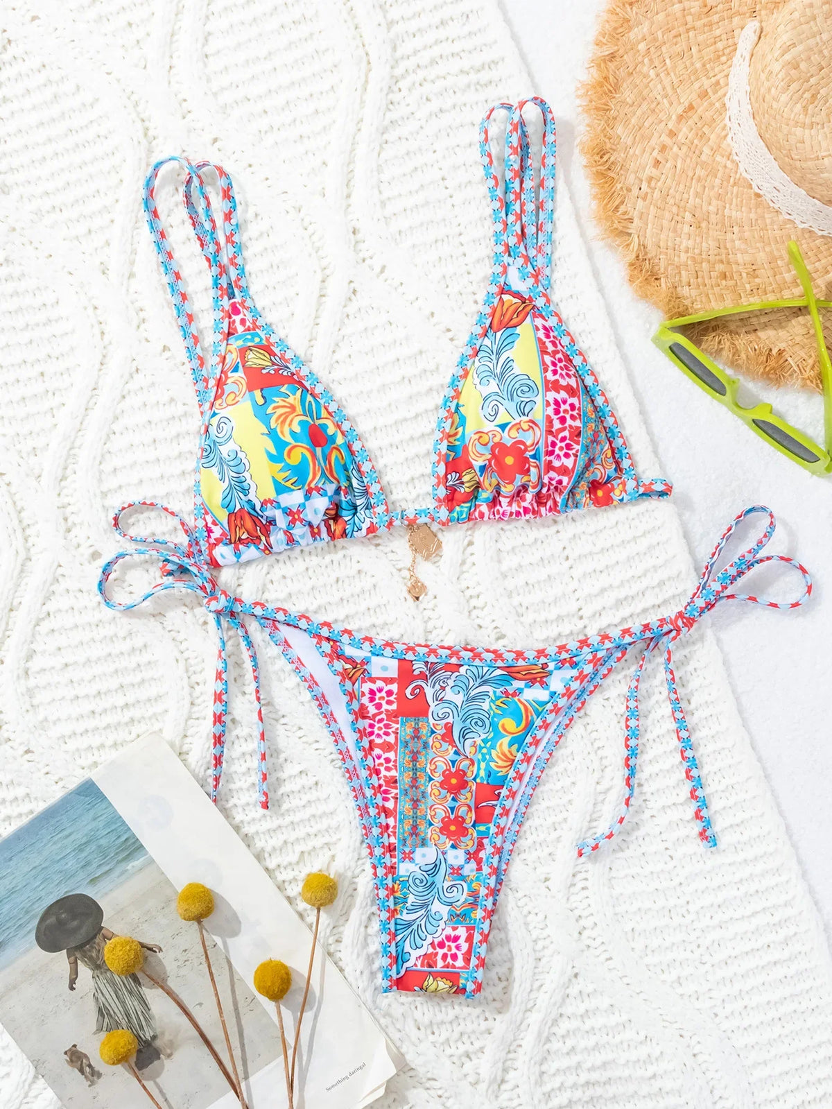 "2026 New Triangle Bikini Set - Floral Print Push Up Swimsuit & Brazilian Bottoms"