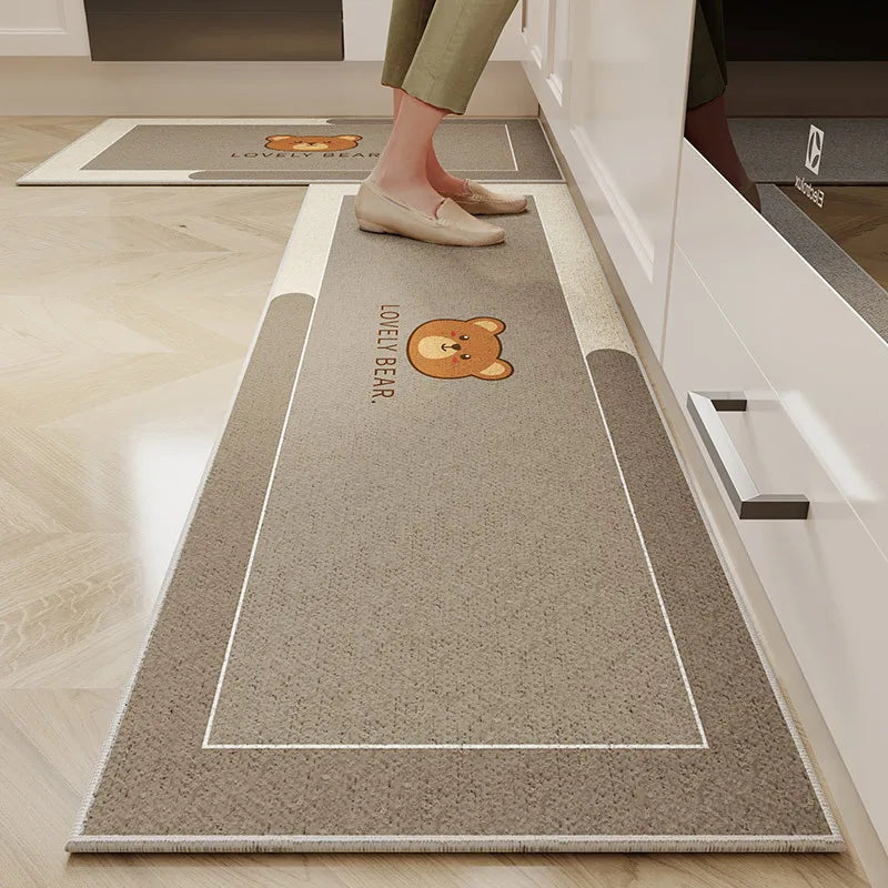 VIKAMA 1/2PC Cartoon Easy To Manage Kitchen Floor Mat Home Long Crystal Velvet Carpet Dirt Resistant and Non-Slip Floor Mat