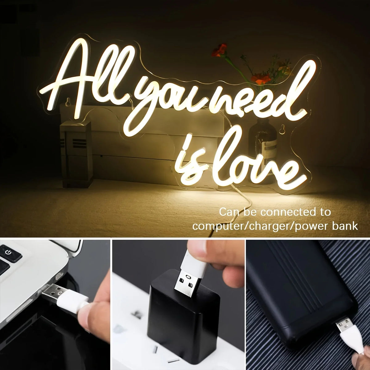 All You Need Is Love Neon Sign LED Neon Light Wall Decor for Bedroom Party Birthday Wedding Party Gift for Friend USB Powered