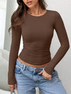 Basic Long Sleeve Crop Top for Women Spring Autumn Winter Round Neck Slim Fit Solid Color T-shirt Streetwear Tee Top